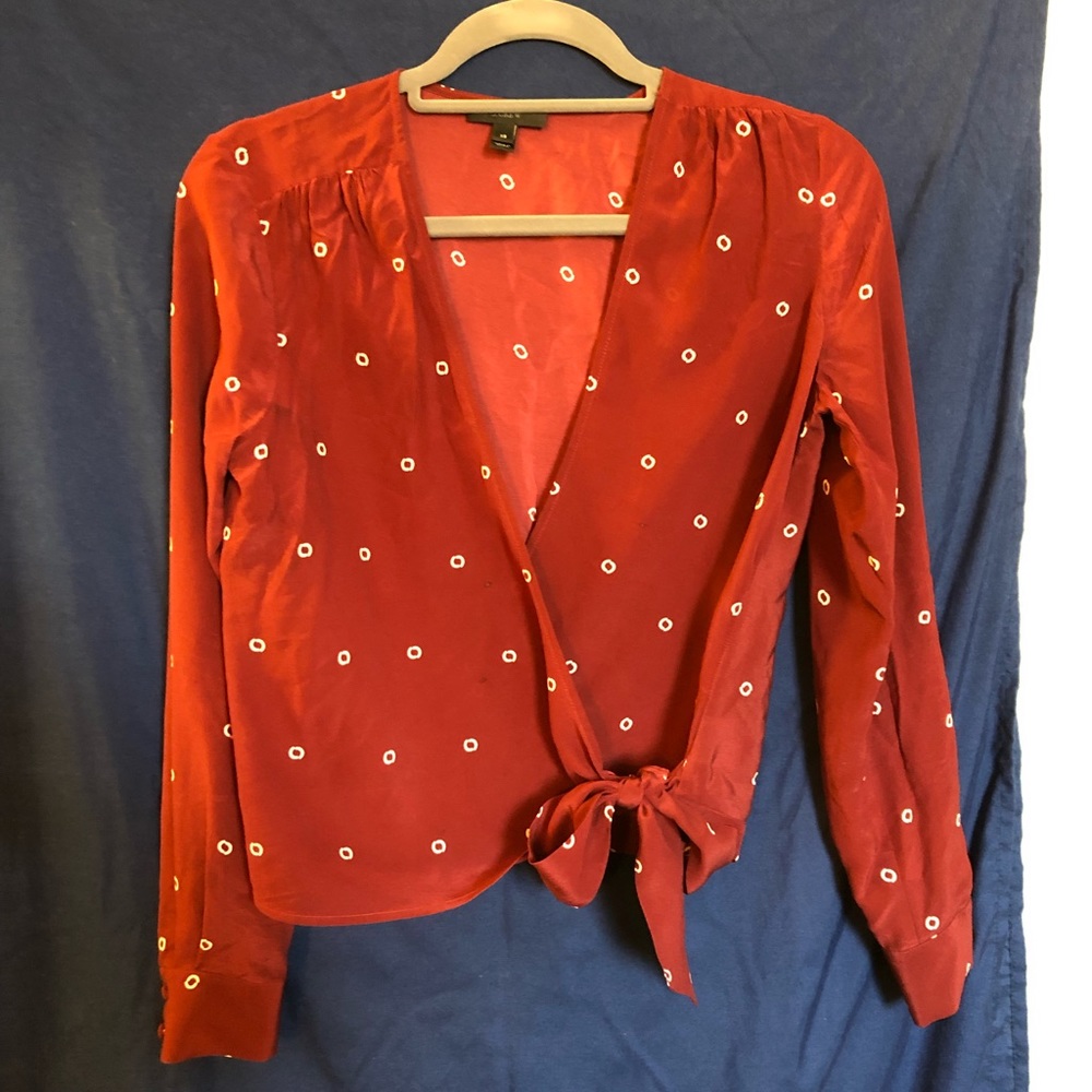 J.Crew Dotted Silk Wrap Top